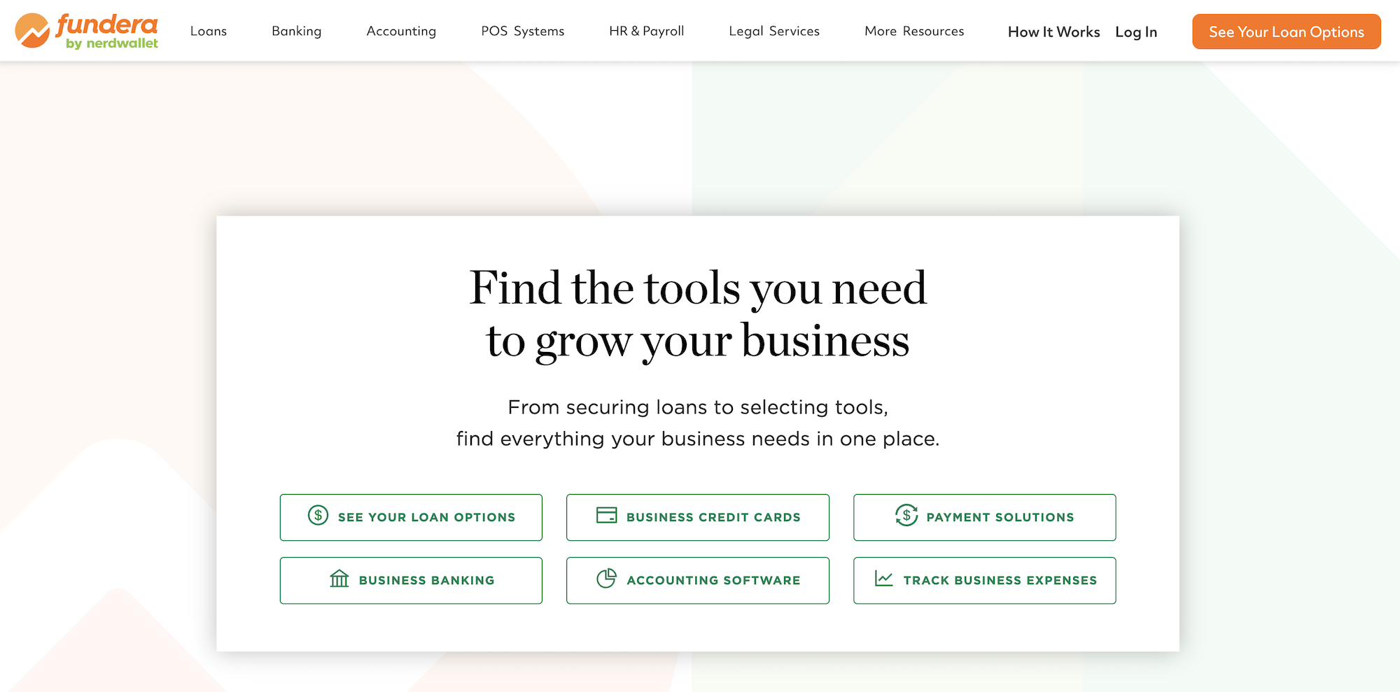 Fundera by Nerdwallet homepage: Find the tools you need to grow your business