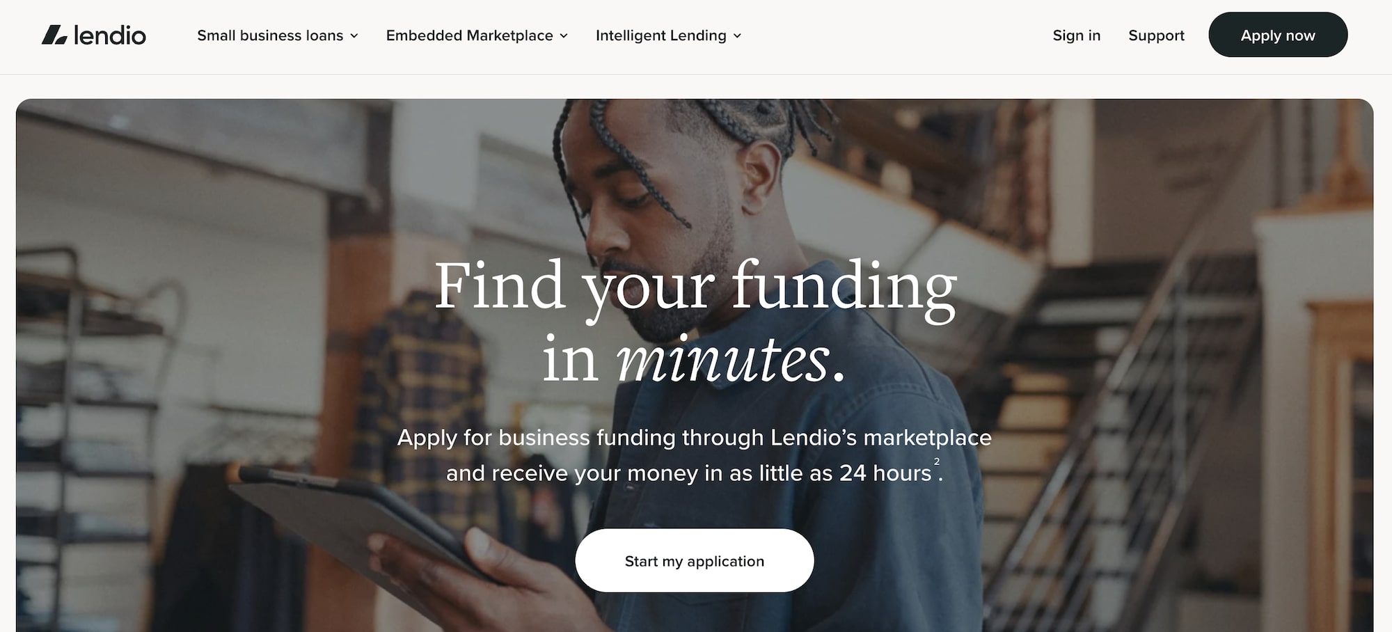 Lendio homepage: Find your funding in minutes.