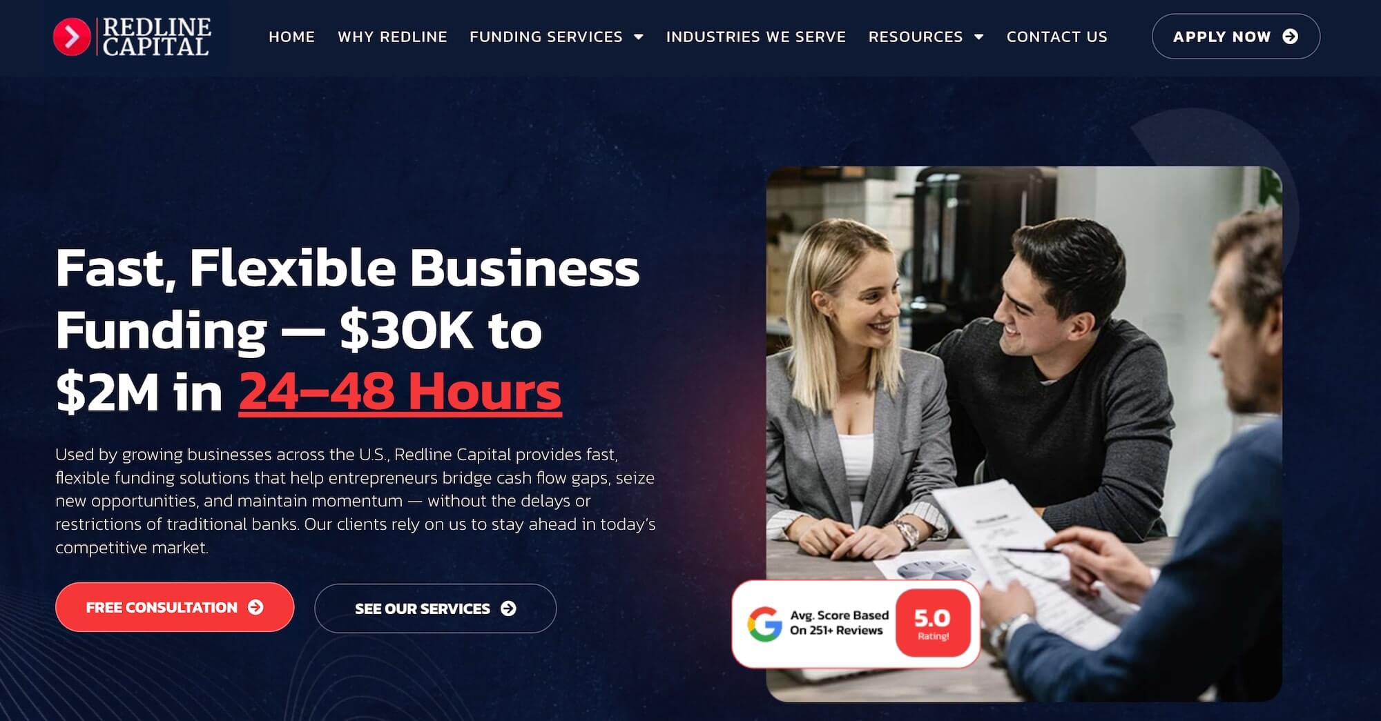 Redline Capital homepage: Fast, Flexible Business Funding