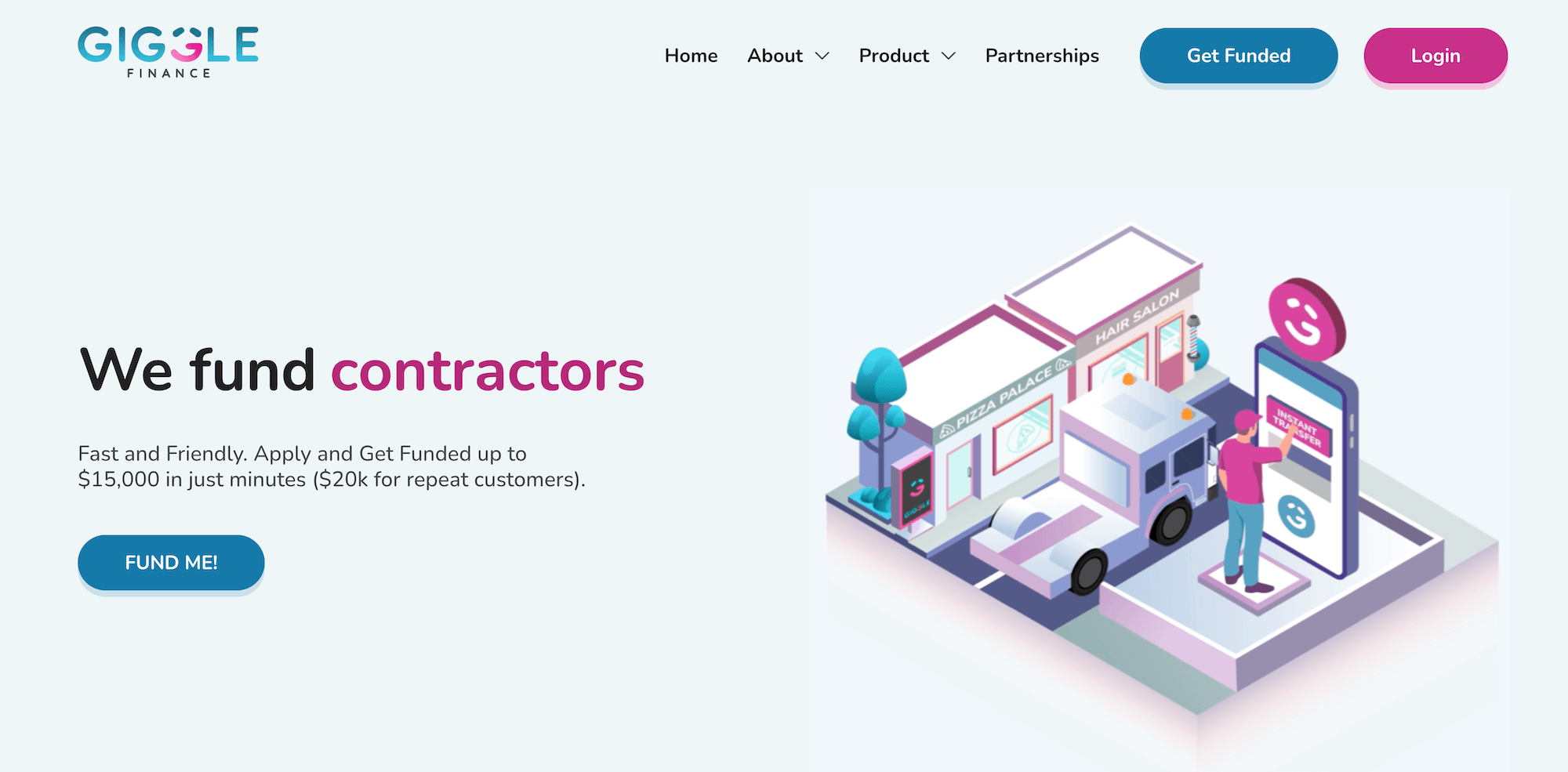 Giggle Finance homepage: We fund small businesses, contractors, self employed, side hustles