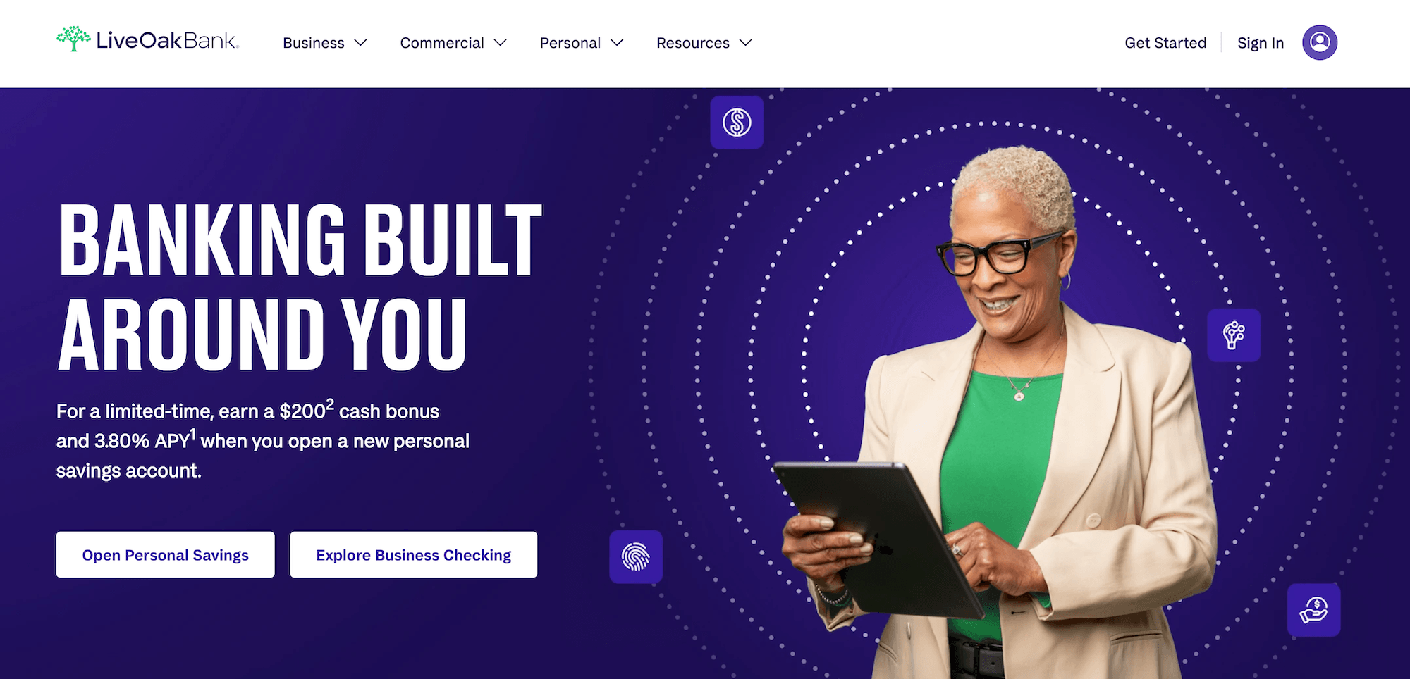 Live Oak Bank homepage: Banking Built Around You
