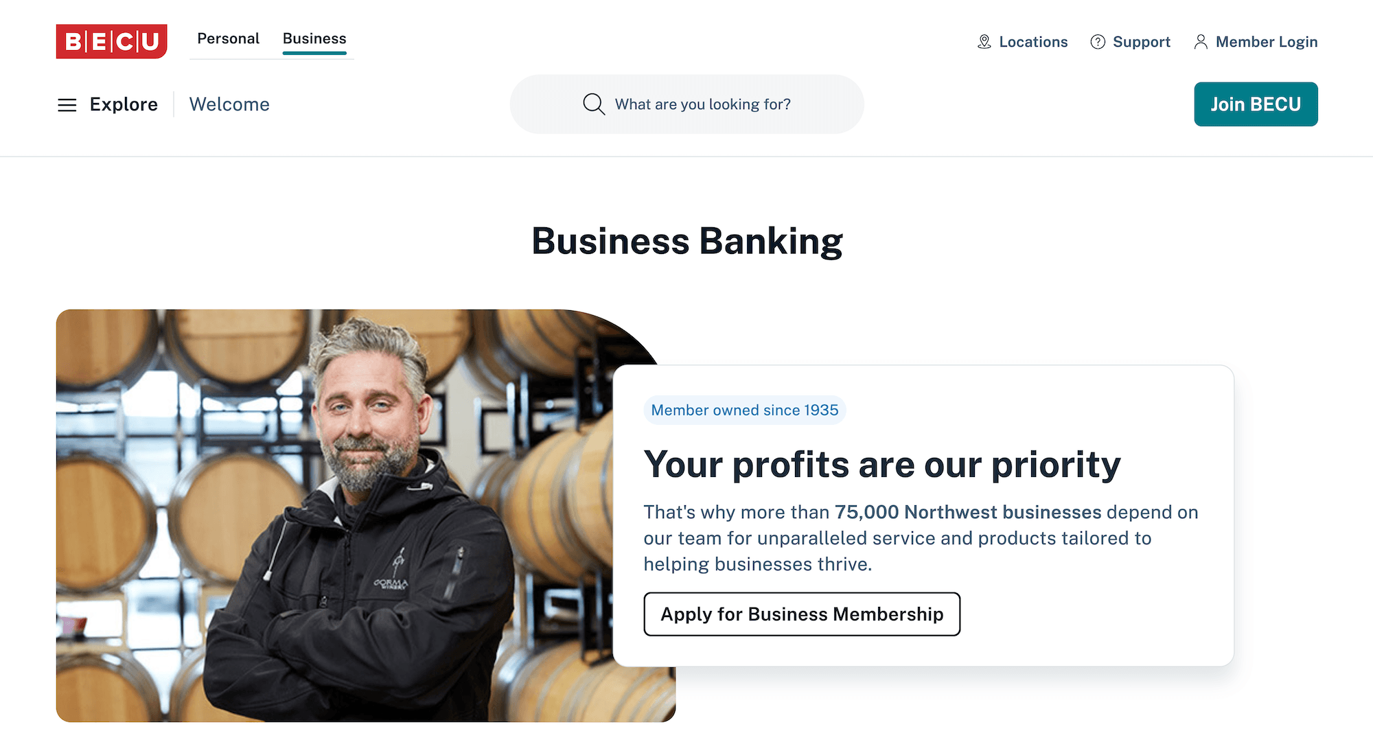 BECU Business Banking landing page
