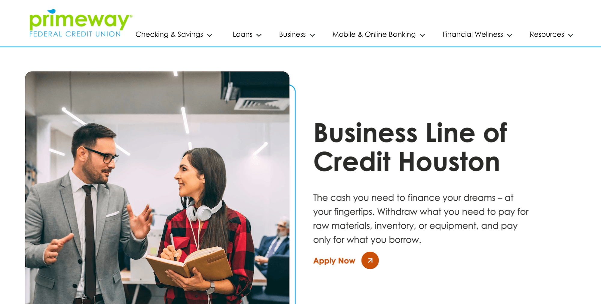 Primeway Federal Credit Union homepage: Business Line of Credit Houston